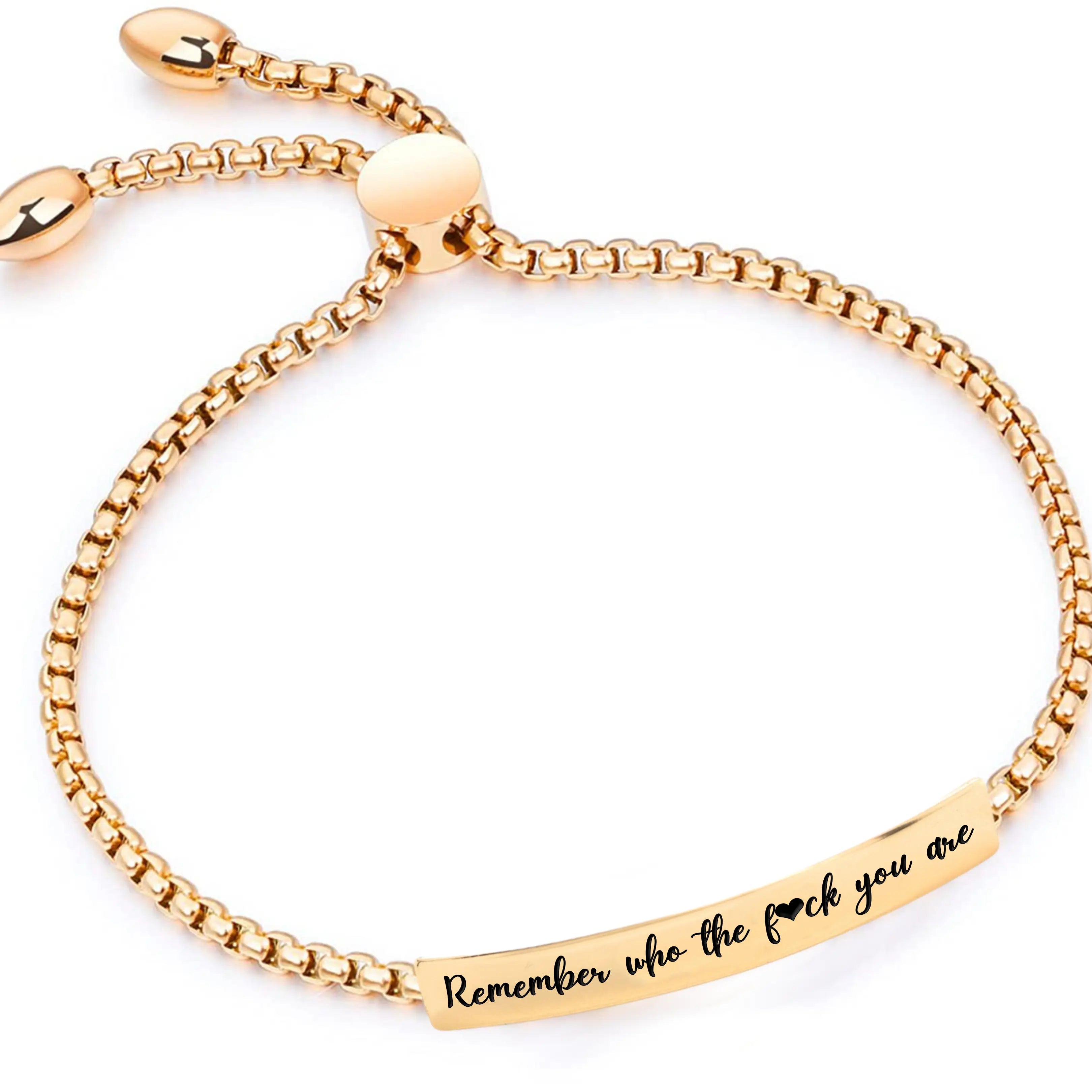 Remember Who Gold Bar Drawstring Bracelet