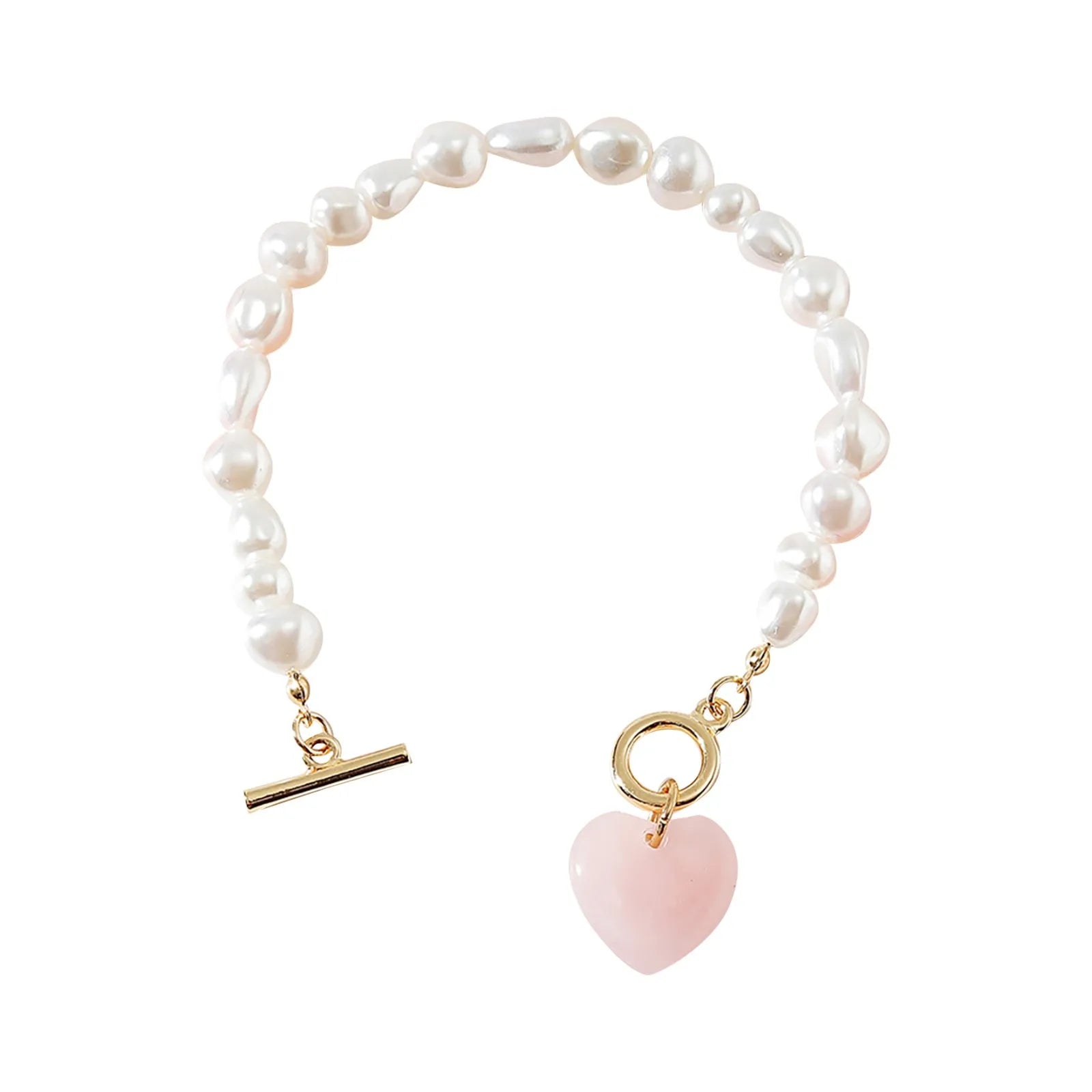 Rose Quartz Pearl Heart Bracelet