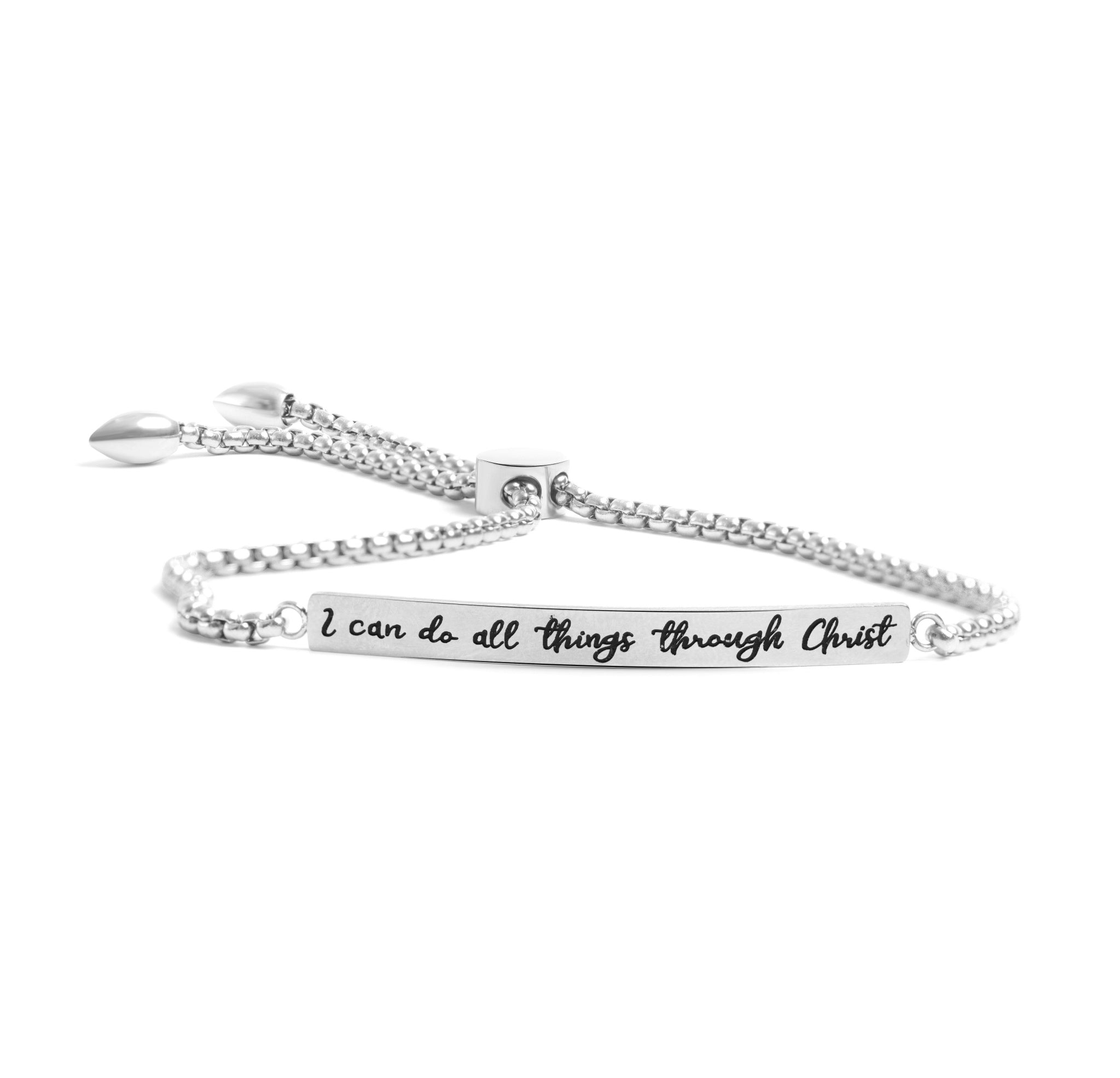 I Can Do All Things Stainless Bar Drawstring Bracelet - Exclusive Price