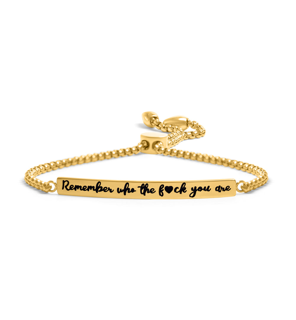 Remember Who Gold Bar Drawstring Bracelet