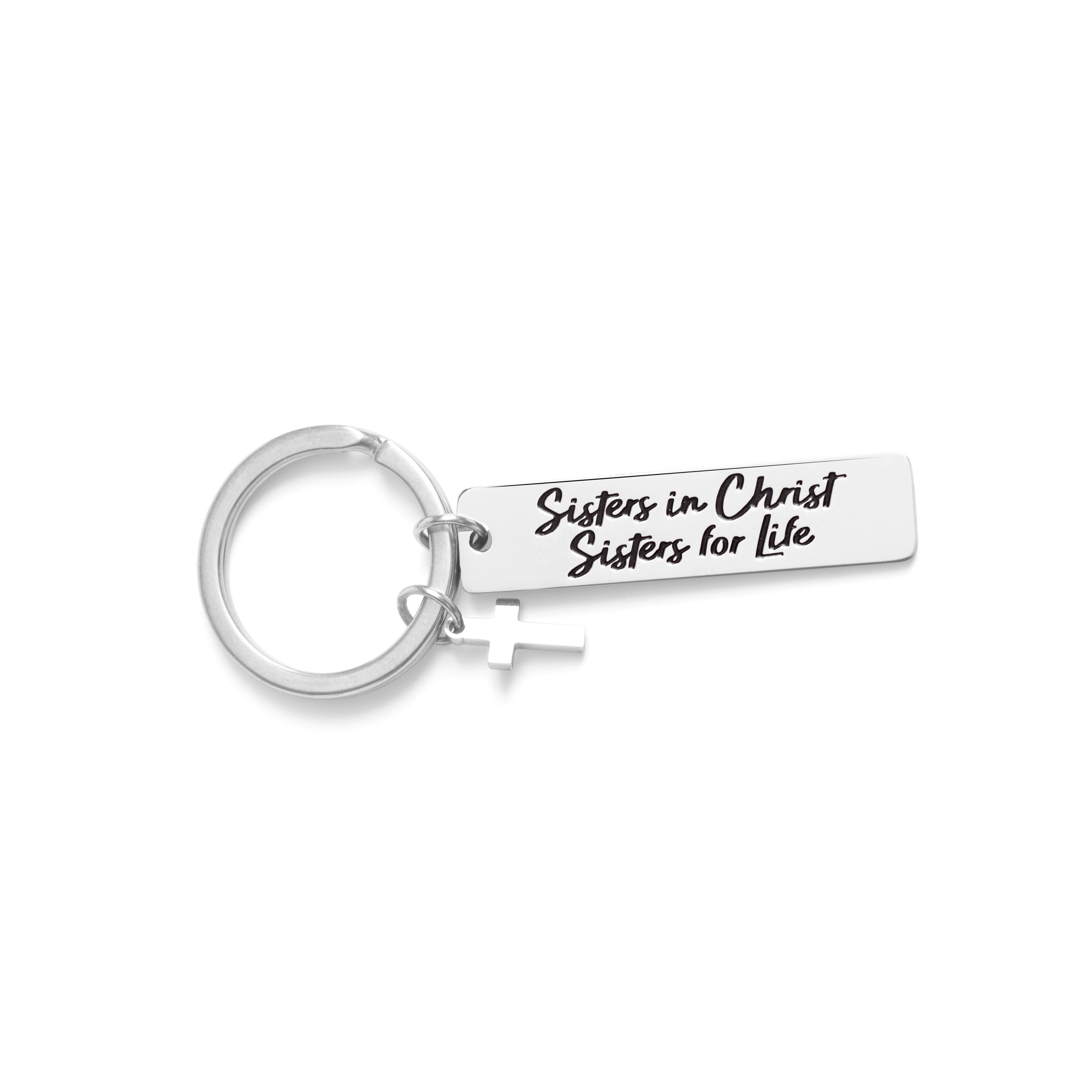 Sisters in Christ Cross Bar Keychain