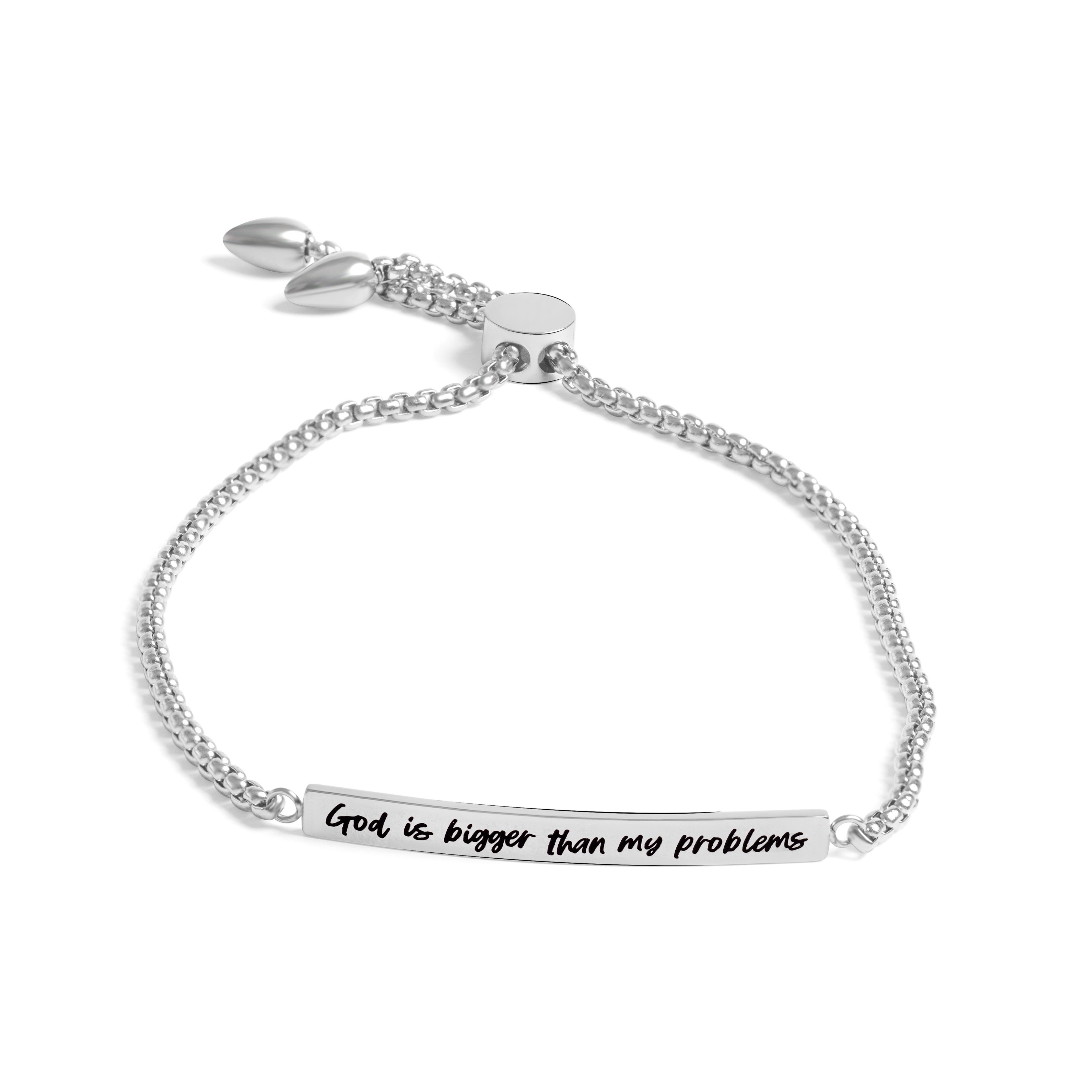 God is Bigger Stainless Bar Drawstring Bracelet