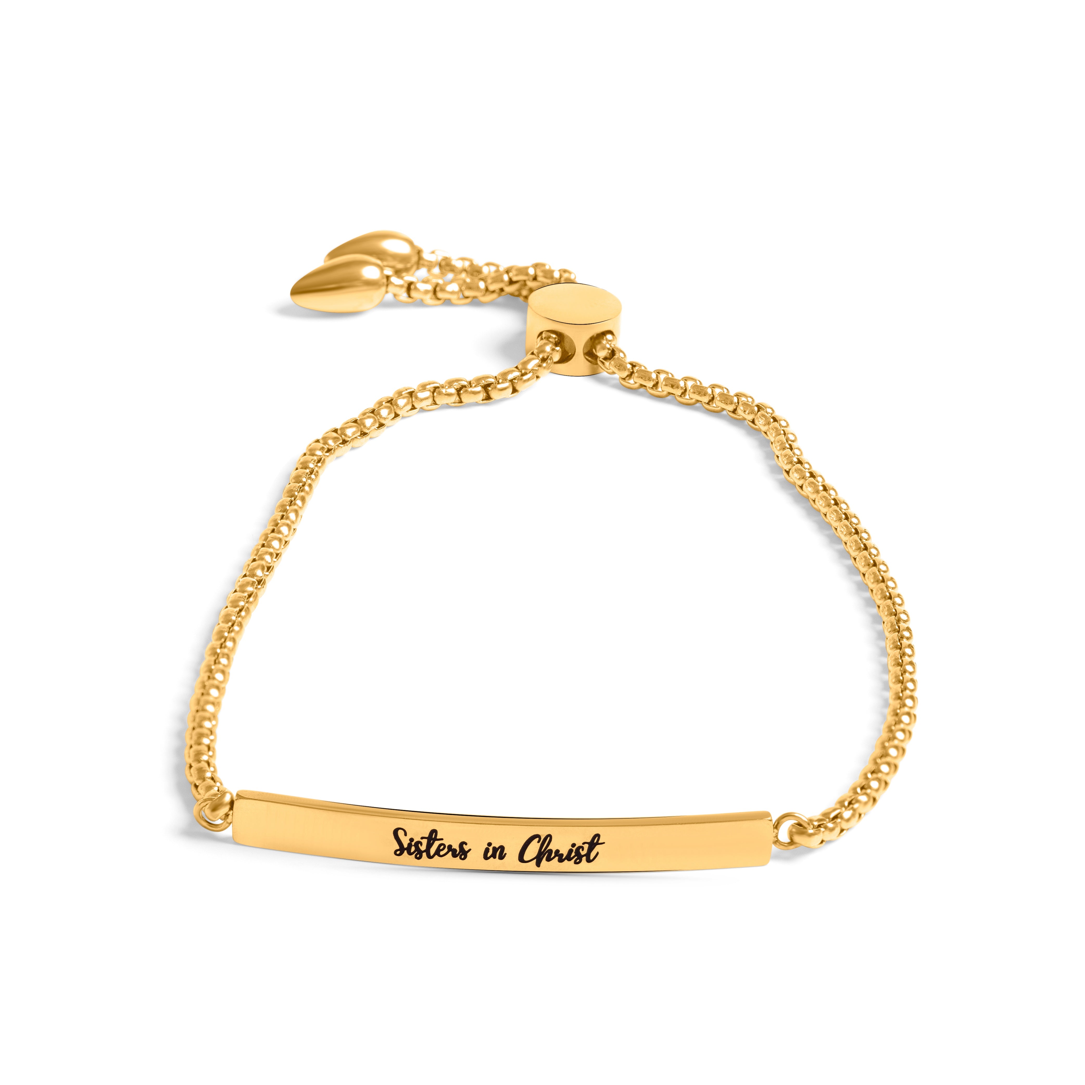 Sisters in Christ Gold Bar Drawstring Bracelet