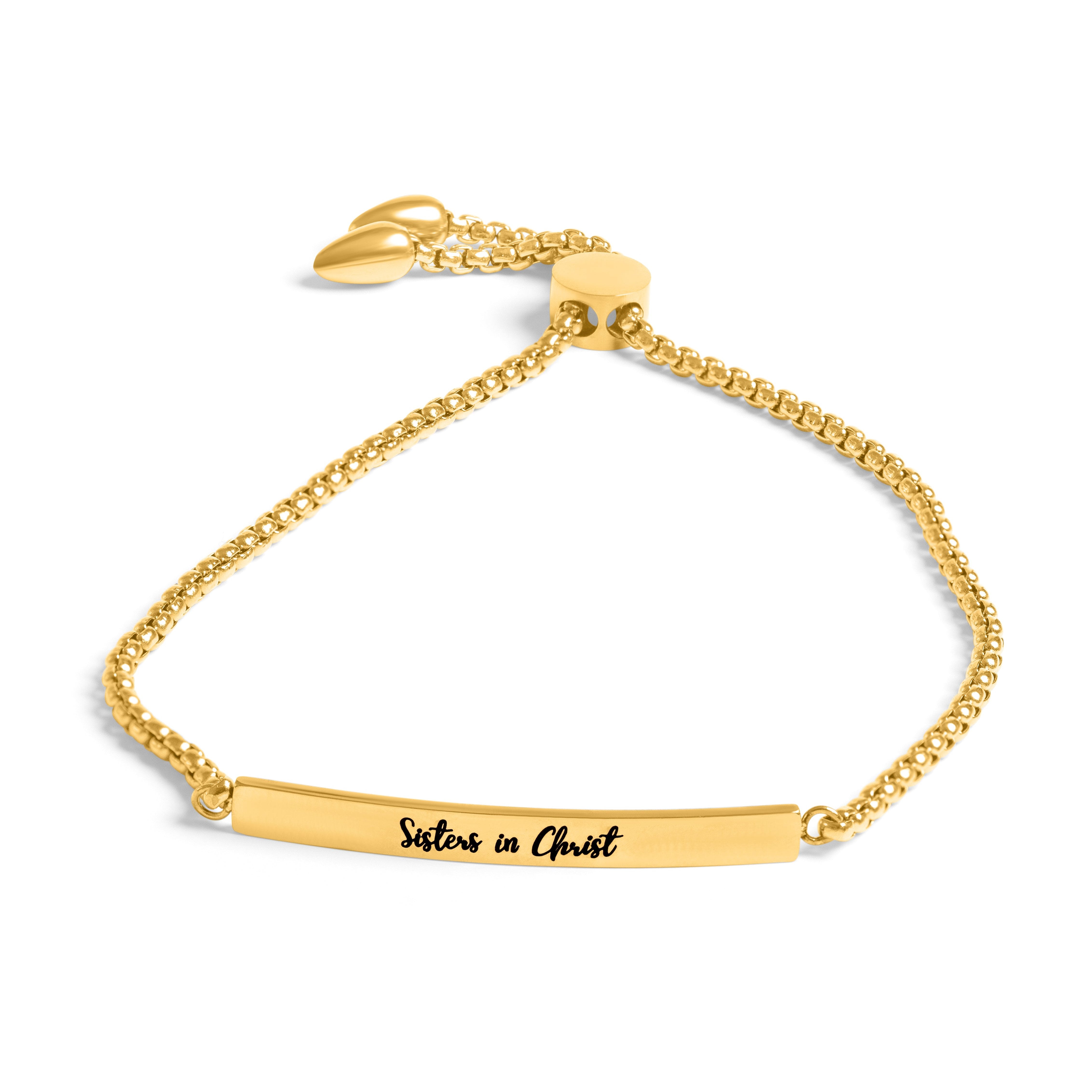 Sisters in Christ Gold Bar Drawstring Bracelet