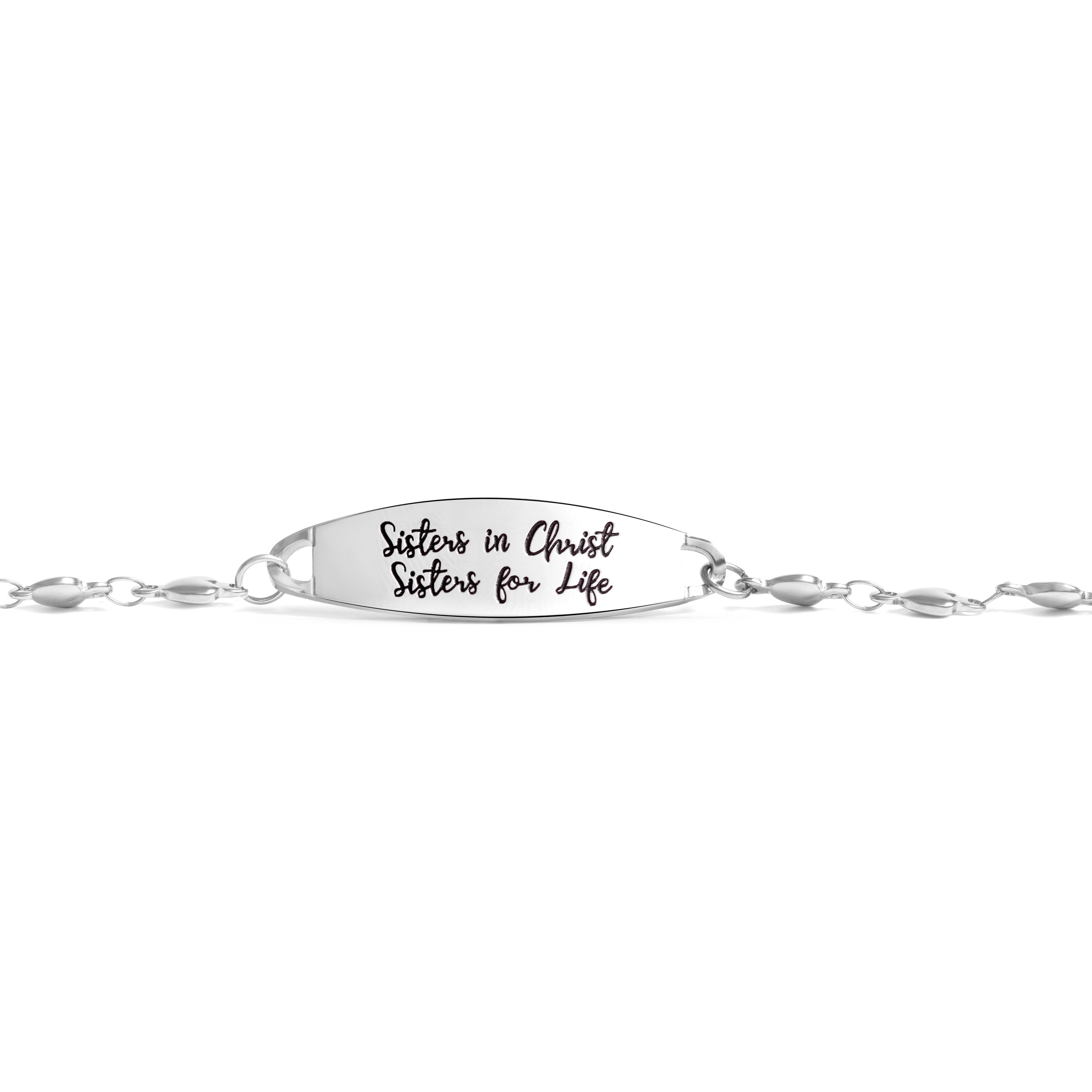 Sisters in Christ Bar Heart Bracelet