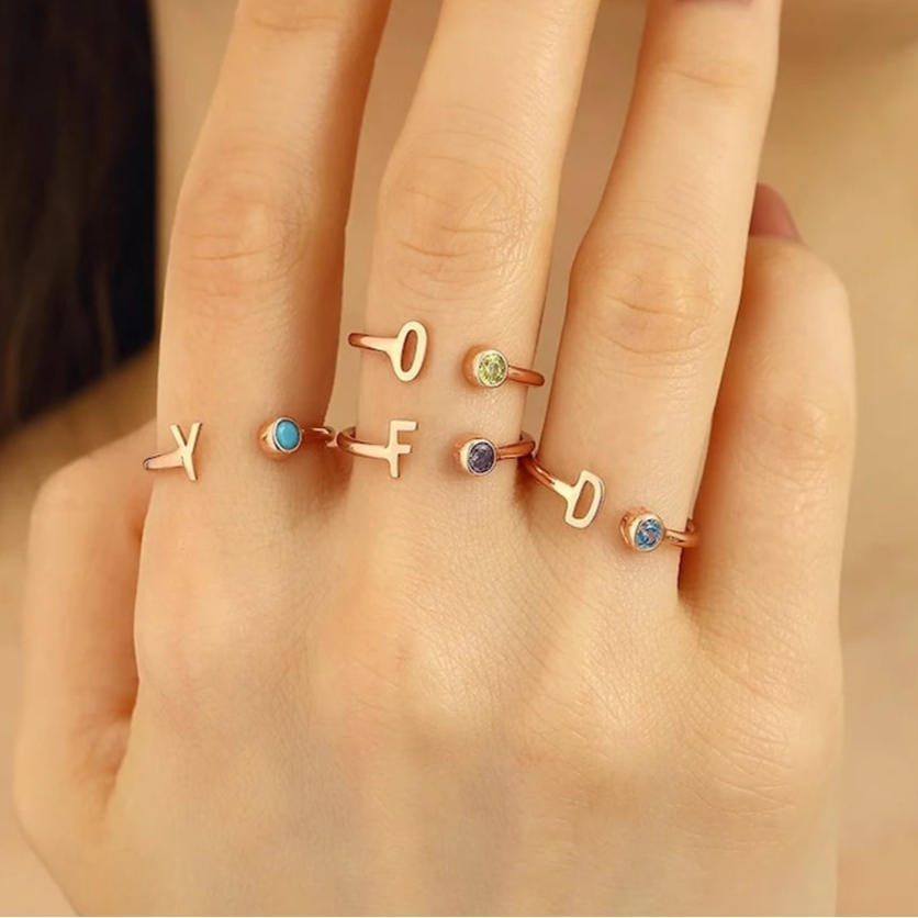 Birthstone Letter Ring