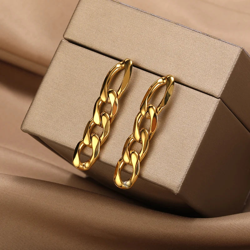 Thick Cuban Link Drop Earrings