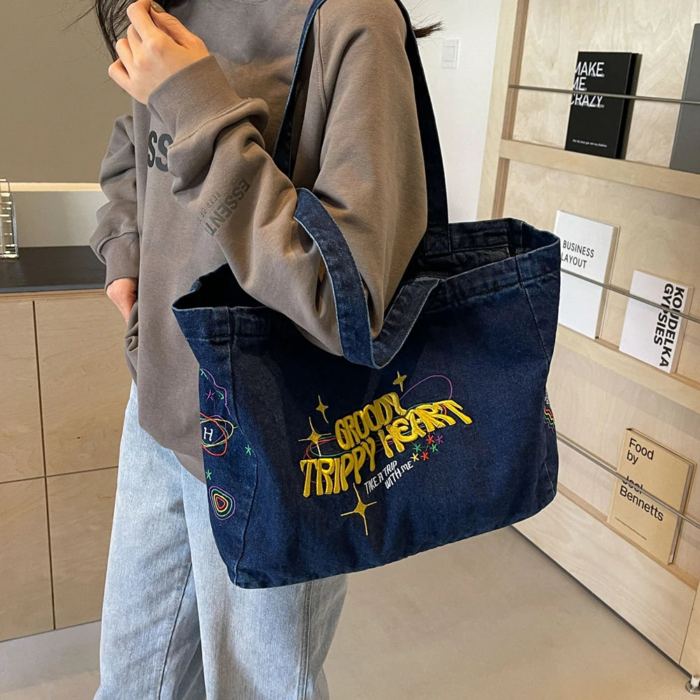 Groovy Trippy Heart Denim Bag