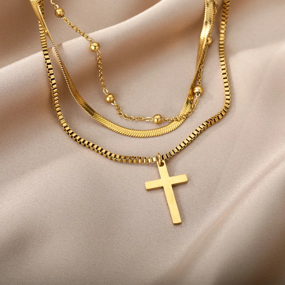 Multi Layer Cross Necklace