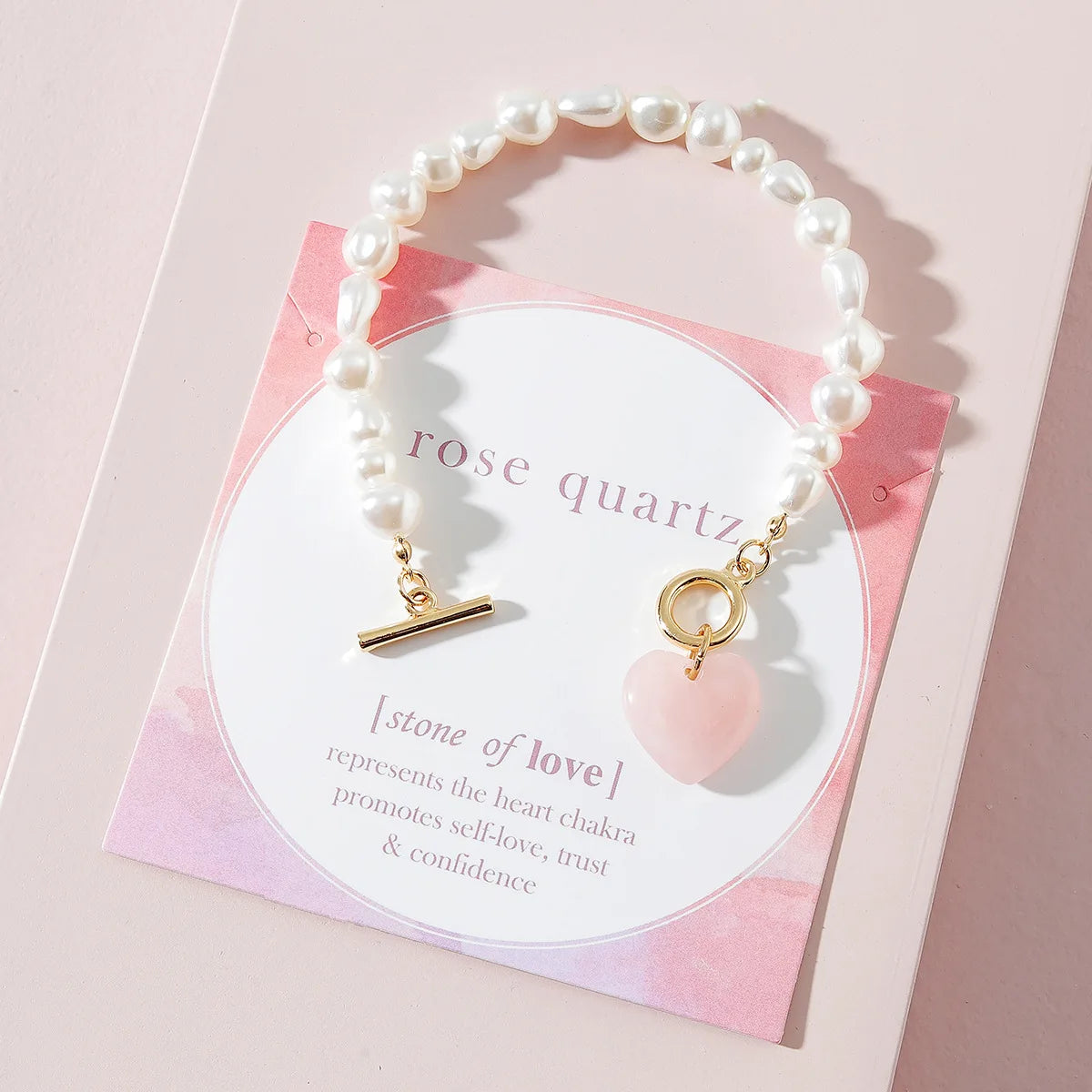 Rose Quartz Pearl Heart Bracelet