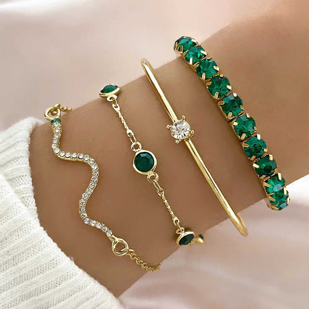 Emerald Green Bracelet Set (4 Pieces/Set)